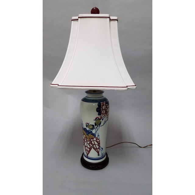 19th Century Japanese Birds on Branch Vase Lamp & Shade For Sale - Image 9 of 9