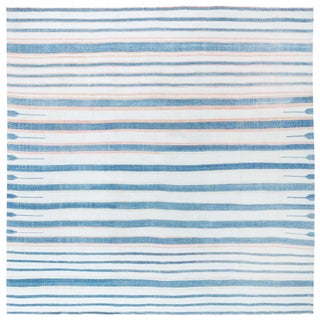 Doris Leslie Blau Vintage Indian Dhurrie Striped Blue Beige Rug For Sale