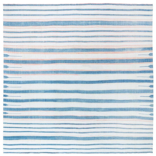 Doris Leslie Blau Vintage Indian Dhurrie Striped Blue Beige Rug For Sale