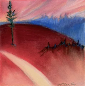 Abstract Landscape Original Pastel Drawing "Logging Site With Mist"