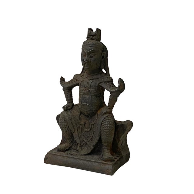 2010s Vintage Iron Metal Finish Rustic General Guan Warrior Worship Small Figure For Sale - Image 5 of 7