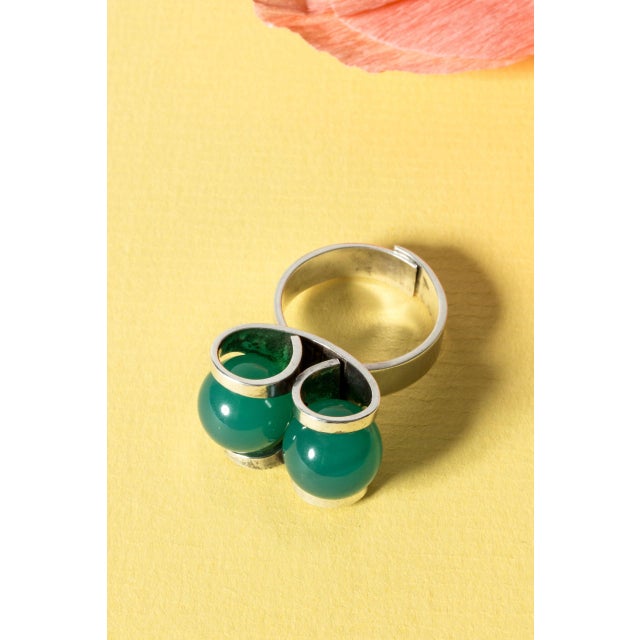 Silver and Chrysprase Ring from Elis Kauppi, 1960s For Sale - Image 9 of 9