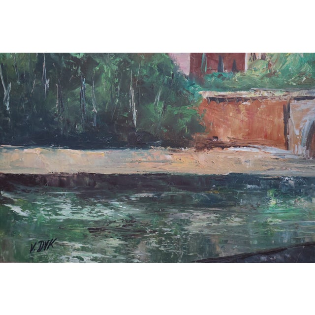 Large Mid-Century Signed v. Dyk Pont Saint-Michel & Notre-Dame Paris Oil Painting For Sale - Image 12 of 18