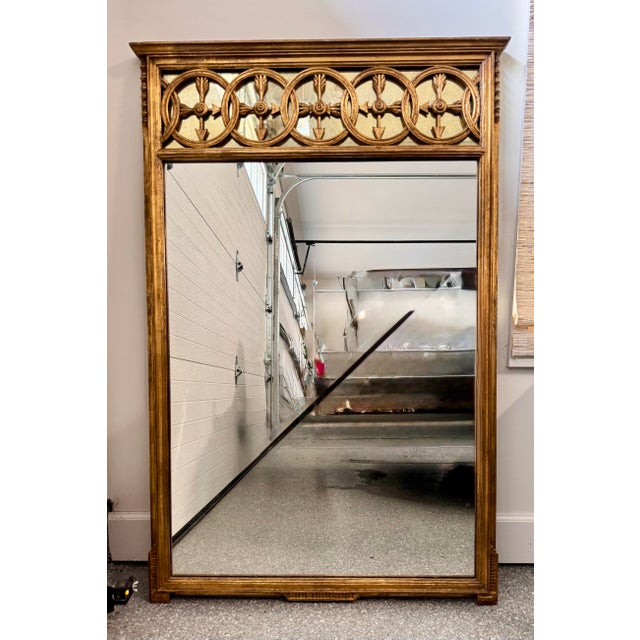 Vintage Neoclassical Giltwood Mirror With Antiqued Mirror Frieze For Sale - Image 4 of 6