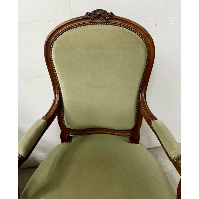 Louis XV Style Armchairs in Walnut, Set of 2 For Sale - Image 5 of 14