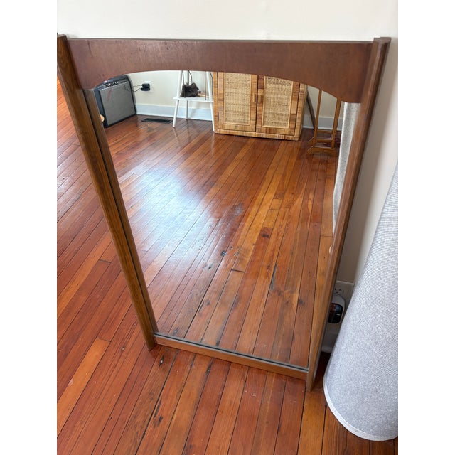 1960s Vintage MCM Walnut Framed Arched Top Hanging Wall Mirror For Sale - Image 5 of 8