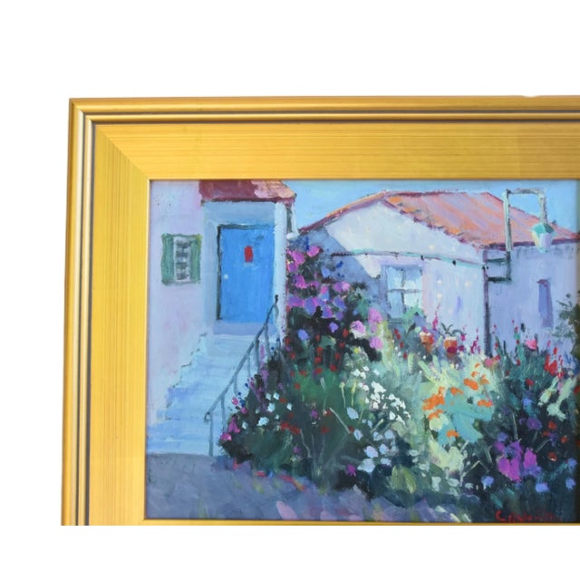 Silvio Silvestri, Portugal Cottage Home Landscape Painting Including the Antiqued Gold Frame For Sale - Image 4 of 12