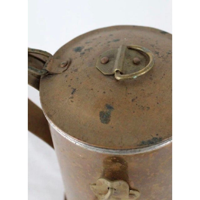 1890 Copper “Cowboy” Tea or Coffee Kettle & 2 Copper Pans For Sale - Image 4 of 7