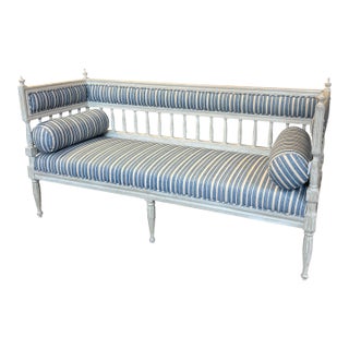 Antique Swedish Gustavian Painted Sofa With New Uk Designer Fermoie Stripe Upholstery For Sale