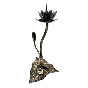 Antique Arts & Crafts Bronze Flower and Leaves Candleholder