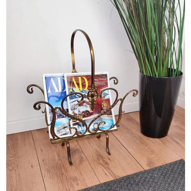 Mid-Century Italian Neoclassical Regency Style Brass Magazine Stand or Rack, 1950s For Sale - Image 6 of 8