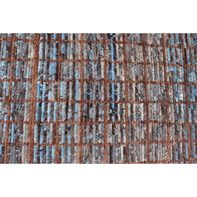 Blue Keivan Woven Arts Modern Runner in Distressed Moroccan Squared Design With Blue For Sale - Image 8 of 11