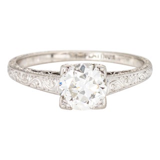 Vintage Art Deco 0.89ct Diamond Ring Size 5.75 Platinum Engagement Bridal Jewelry For Sale