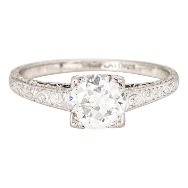 Vintage Art Deco 0.89ct Diamond Ring Size 5.75 Platinum Engagement Bridal Jewelry For Sale