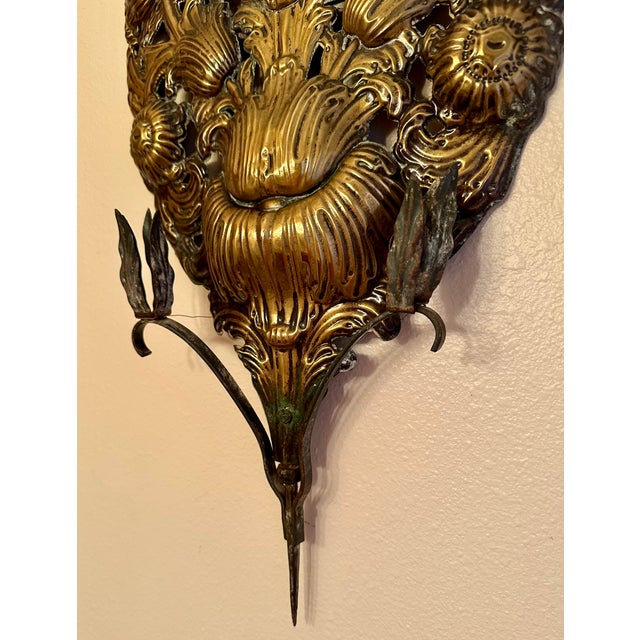 19th Century Italian Pair of Antique Brass Altar Palmettes For Sale - Image 13 of 15