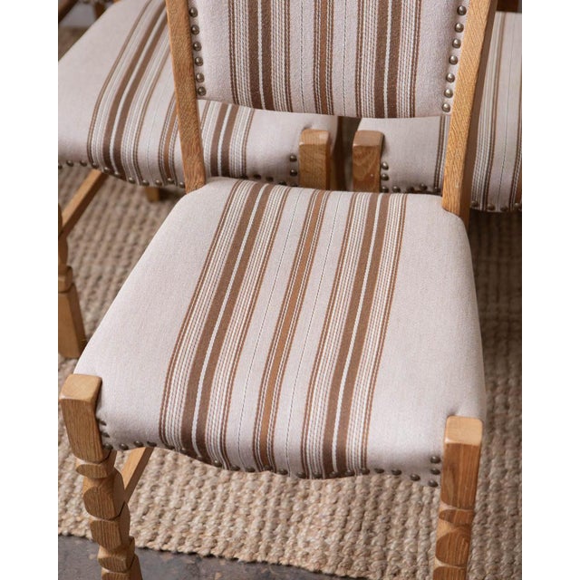 Henning Kjaernulf 1970s Henning Kjaernfulf Style Danish Oak Dining Chairs With Wool Upholstery - Set of 6 For Sale - Image 4 of 18