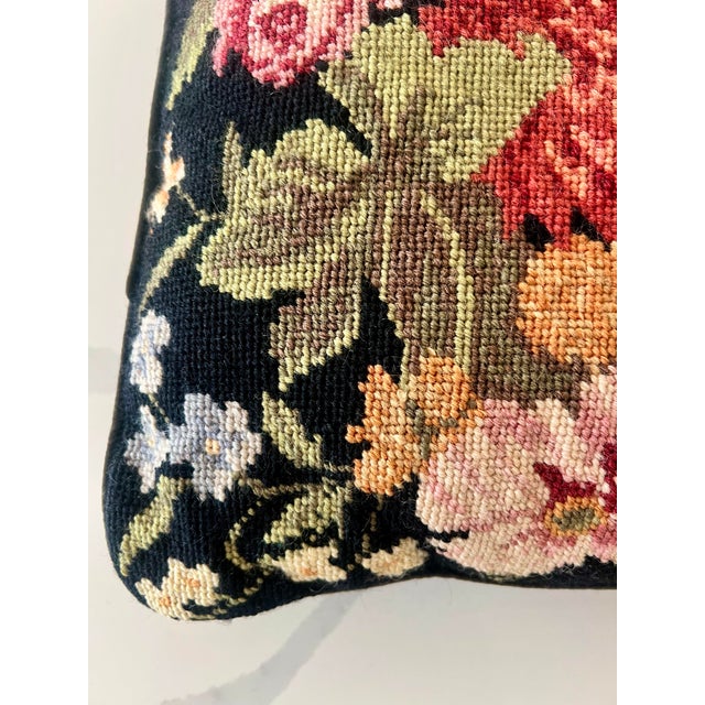 Vintage Black Floral Needlepoint Pillow For Sale - Image 4 of 9