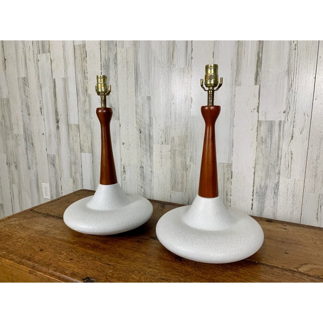 Mid-Century Modern Mid-Century Ceramic and Walnut Table Lamps For Sale - Image 3 of 11