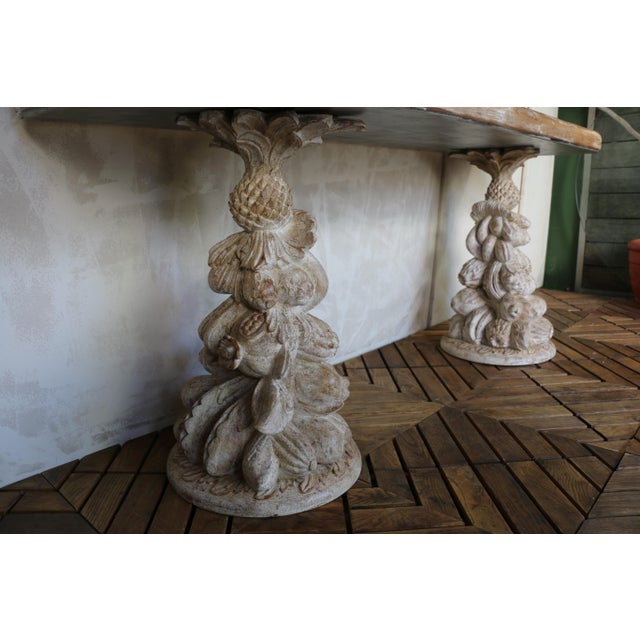 Wood Vintage Carved Wood Console Table — Solid Wood Pedestal Base, Circa 1940s For Sale - Image 7 of 18