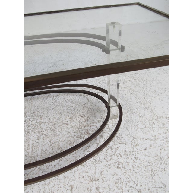 Vintage Hollywood Regency Lucite and Brass Coffee Table For Sale - Image 10 of 10