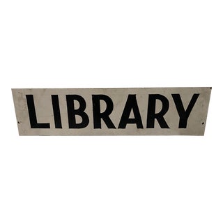 Vintage Mid-Century Hand Painted Wood Library Sign For Sale