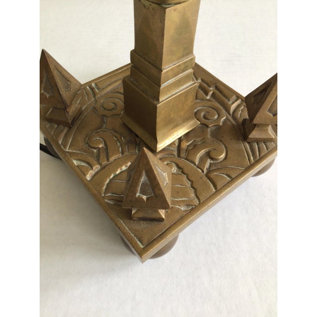 1930s Brass Candlestick Table Lamp With Spikes and Ball Feet at Base For Sale - Image 9 of 10