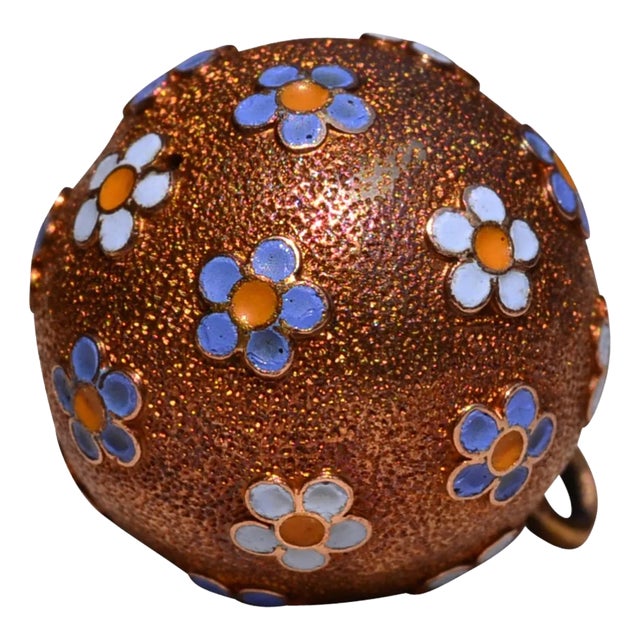 The Flower: Antique Hand Enameled Ball Pendant in Rose Gold For Sale