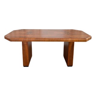 Antique Art Deco Octagonal Burl Walnut Pedestal Dining Table For Sale
