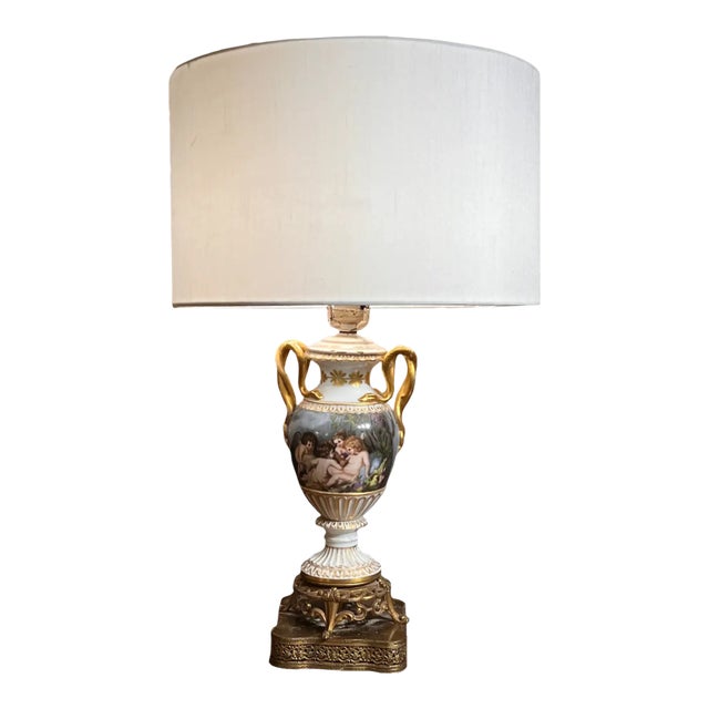 Late 19th Century French Louis XVI Style Hand Painted & Gilded Porcelain Vase Turned to a Table Lamp For Sale