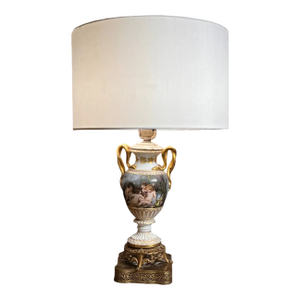 Late 19th Century French Louis XVI Style Hand Painted & Gilded Porcelain Vase Turned to a Table Lamp