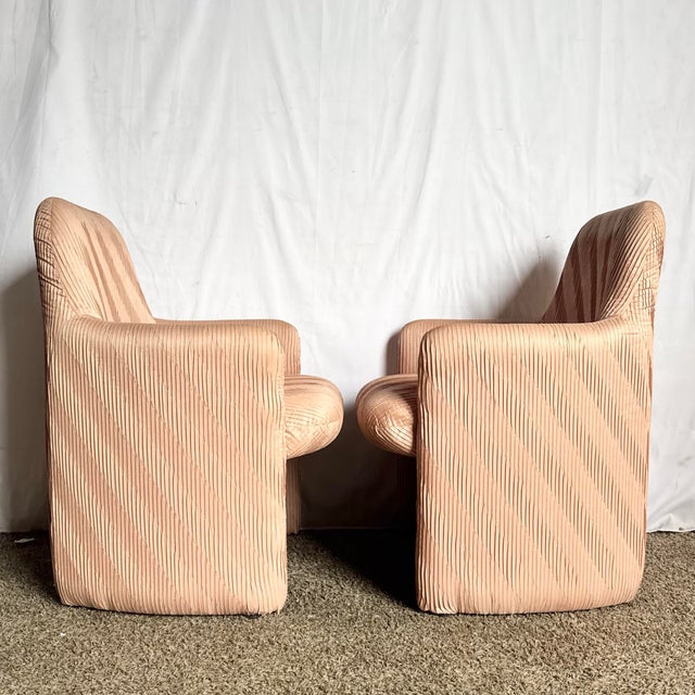 Postmodern Postmodern Pleated Pink Fabric Arm Chairs by Preview Furniture - Set of 6 For Sale - Image 3 of 12
