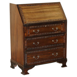 Antique Chippendale Mahogany Drop Front Bureau from Arnold Bros, 1900s