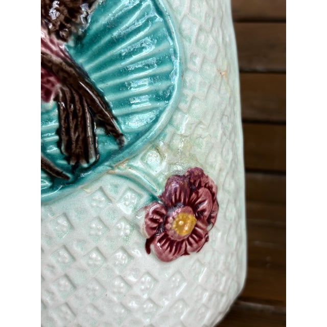 Antique English Majolica Bird Pitcher With Plum Interior – Victorian Art Pottery Jug For Sale In Des Moines, IA - Image 6 of 10