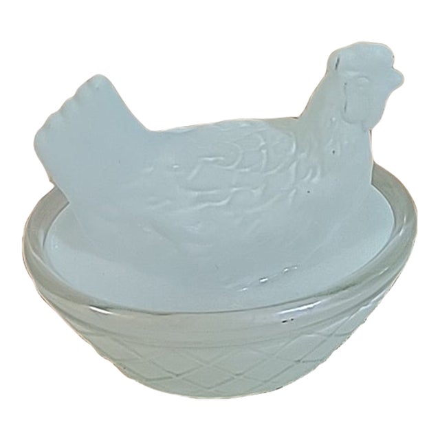 Mini Uranium Glass Hen on Nest Glowy Green Salt Cellar For Sale