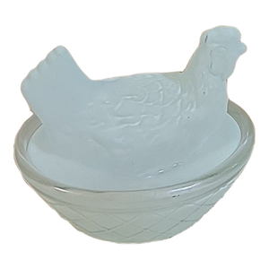 Mini Uranium Glass Hen on Nest Glowy Green Salt Cellar
