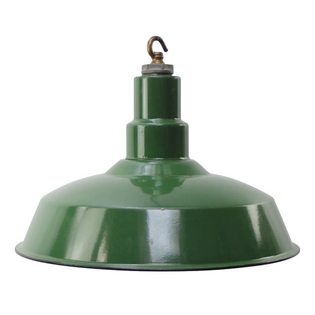 Vintage American Industrial Green Enamel Pendant Light For Sale