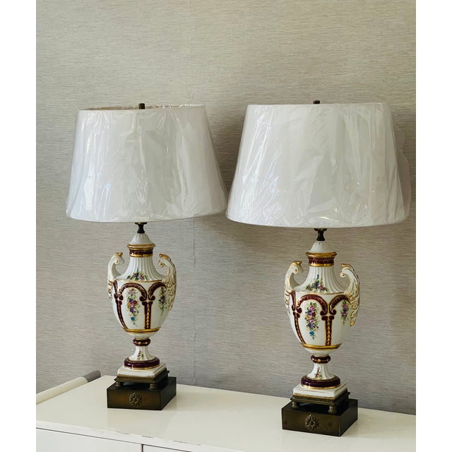 Antique French Regency Porcelain Urn Lamps For Sale - Image 9 of 10