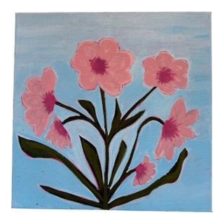 Modern Abstract Floral Acrylic Painting on Canvas, Signed, Dated For Sale