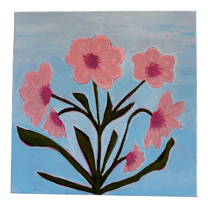 Modern Abstract Floral Acrylic Painting on Canvas, Signed, Dated