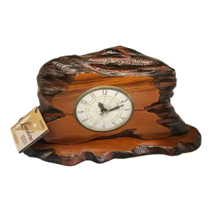 Vintage Lanshire California Live Edge Redwood Electric ClockLanshire California Redwood Electric Clock