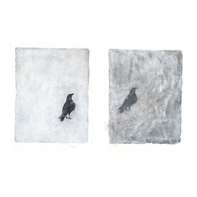 Raven 16-19 18*24r Gallery Set (2) Reproduction Prints of Original Abstract Art by Carrie Bergey, White Black Grey Tan For Sale