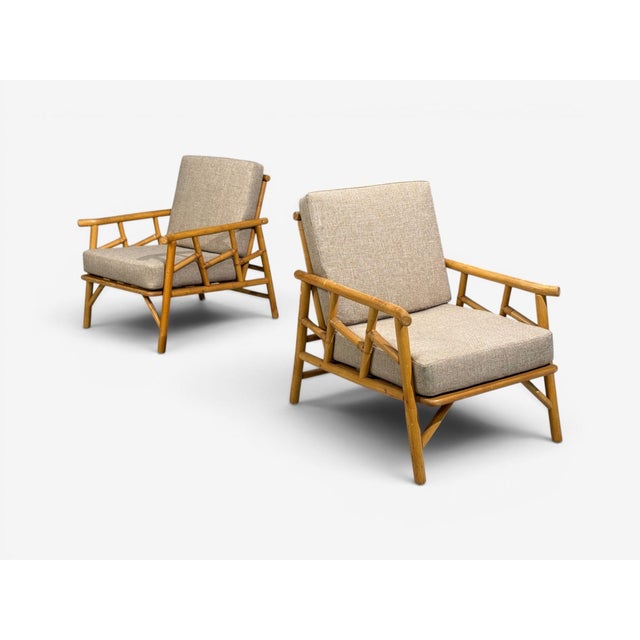 Mid-Century Modern Ficks Reed, Lounge Chairs, Bamboo, Cane, Beige Tweed, Usa, 1950s For Sale - Image 3 of 15