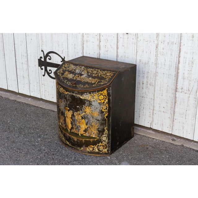 English Antique Black & Gilt Chinoserie Drum Canister For Sale - Image 3 of 12