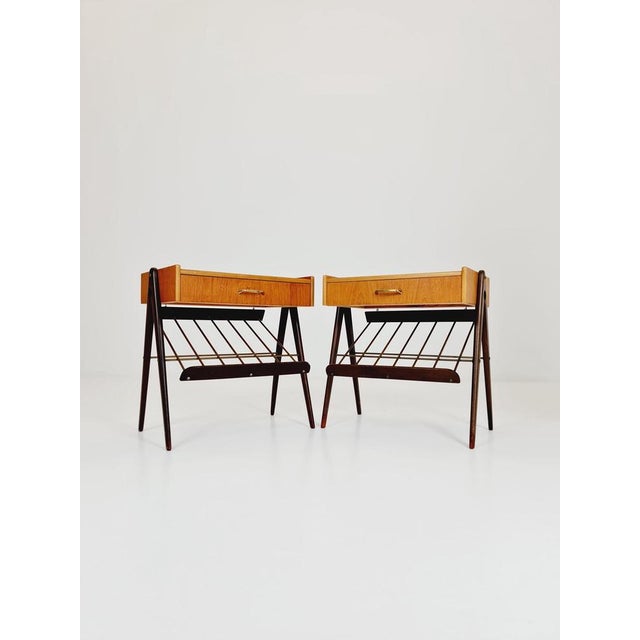 Midcentury Modern Danish Teak and Brass Nightstands, 1960s, Set of 2 For Sale - Image 6 of 11