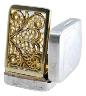 Brushed Silver and Gold Lidded Vinaigrette Box
