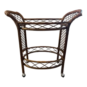 1960s Vintage Bamboo Bar Serving Cart