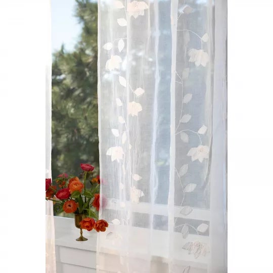 Liana 54" X 84" White Applique Curtain For Sale - Image 6 of 7