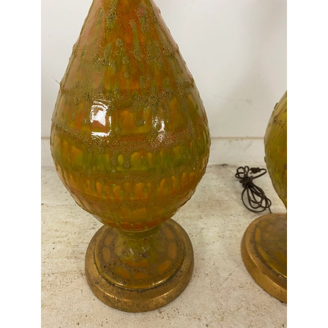 Mid-Century Modern Lava Drip Glaze Lamps, Orange and Green For Sale In Chicago - Image 6 of 10