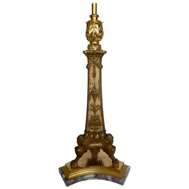 E. F. Caldwell Giltwood Marble and Bronze Neoclassical Lamp For Sale - Image 11 of 11