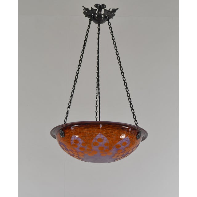 Art Deco French Art Deco Pendant Light by Le Verre Francais Schneider - 1925 Cameo Chandelier France For Sale - Image 3 of 15
